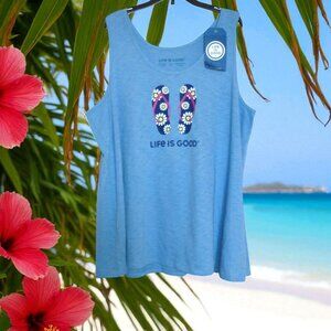 Life is Good XL Light Blue Sleeveless "Floral Flip Flops" Tank Top - NWT